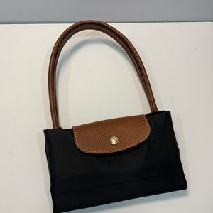Longchamp Black and Brown Shoulder Bag with Gold Accent